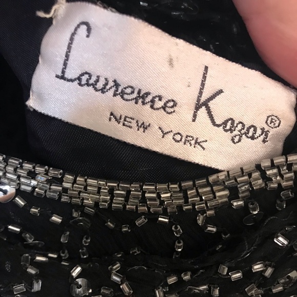 Vintage Black Beaded Backless Dress Front Slit - Picture 3 of 7